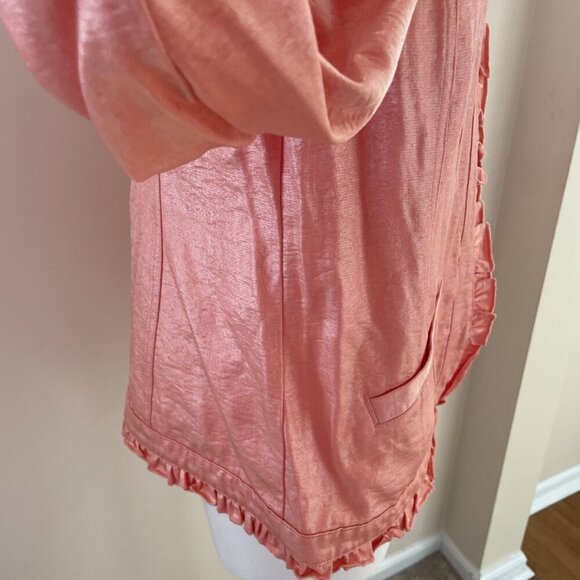 Chico's Ruffle Trim Blazer Jacket Size 8 (1) Pastel Peach 3/4 Sleeve Spring - Picture 6 of 12
